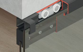 Ferrure pour porte coulissante, Häfele Slido D-Line11 50L / 80L / 120L, garniture sans rail de roulement