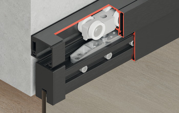 Ferrure pour porte coulissante, Häfele Slido D-Line11 50L / 80L / 120L, garniture sans rail de roulement