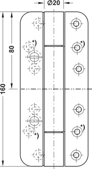 Paumelle de porte pour portes de projet, Startec DHB 3160, pour portes anti-bruit en feuillure jusqu’à 160 kg