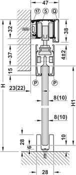 Ferrure pour porte coulissante, Häfele Slido D-Line11 50L / 80L / 120L, garniture sans rail de roulement