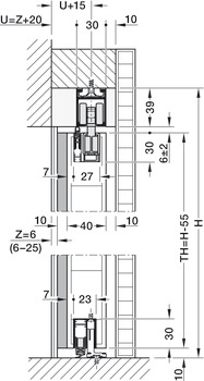 Rail de guidage, Eku Porta 60/100 HMD, garniture