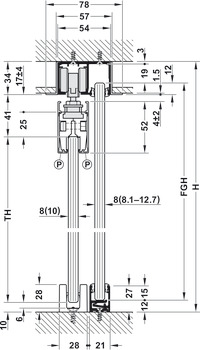 Ferrure pour porte coulissante, Häfele Slido D-Line11 50L / 80L / 120L, garniture sans rail de roulement