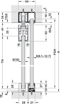 Ferrure pour porte coulissante, Häfele Slido D-Line11 50L / 80L / 120L, garniture sans rail de roulement